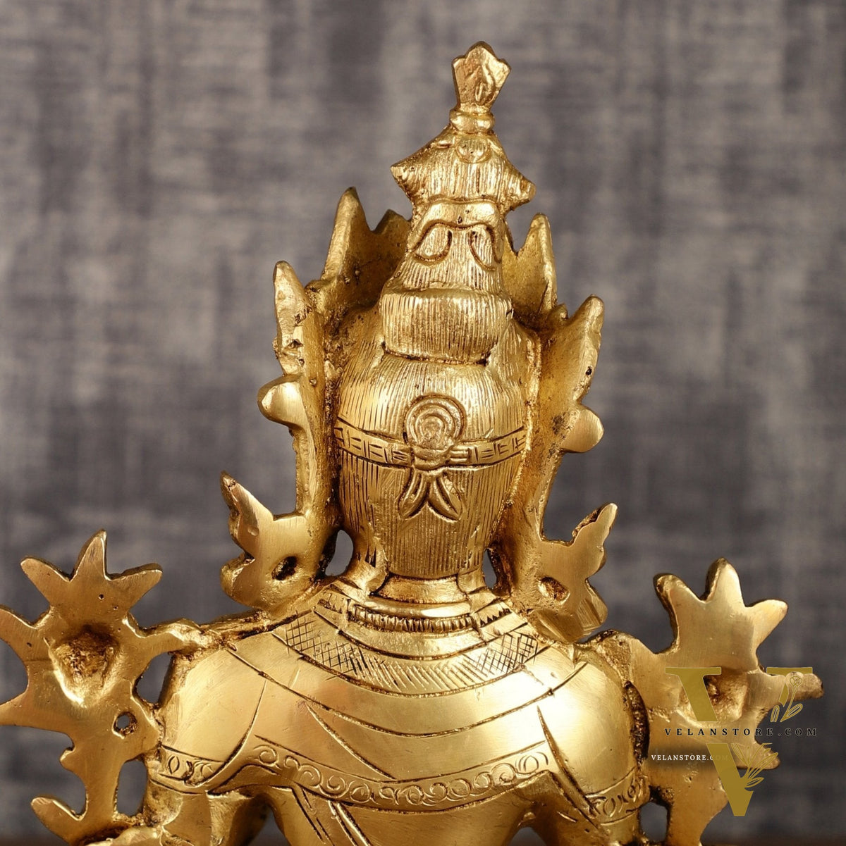 Pure Brass Green Tara Statue with Golden Hue | 10 Inch Height
