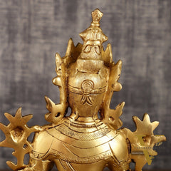 Pure Brass Green Tara Statue with Golden Hue | 10 Inch Height