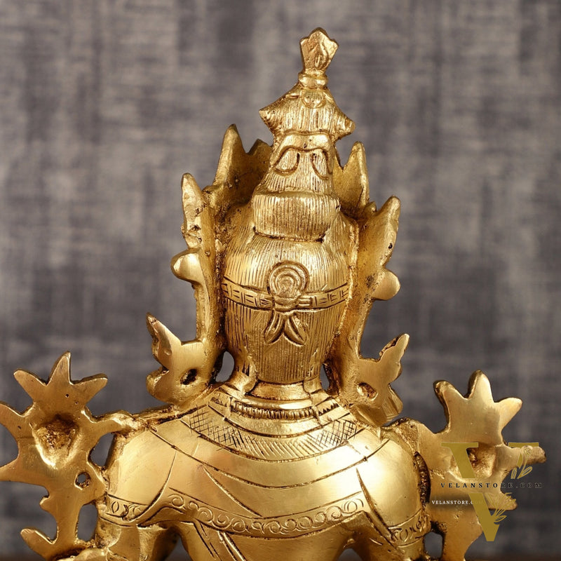 Pure Brass Green Tara Statue with Golden Hue | 10 Inch Height