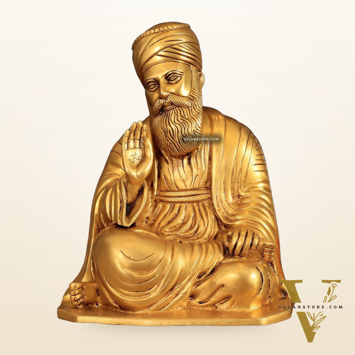 Pure Brass Guru Nanak Dev Ji Intricate Statue – Handcrafted, 13.5"