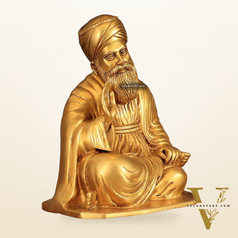 Pure Brass Guru Nanak Dev Ji Intricate Statue – Handcrafted, 13.5"