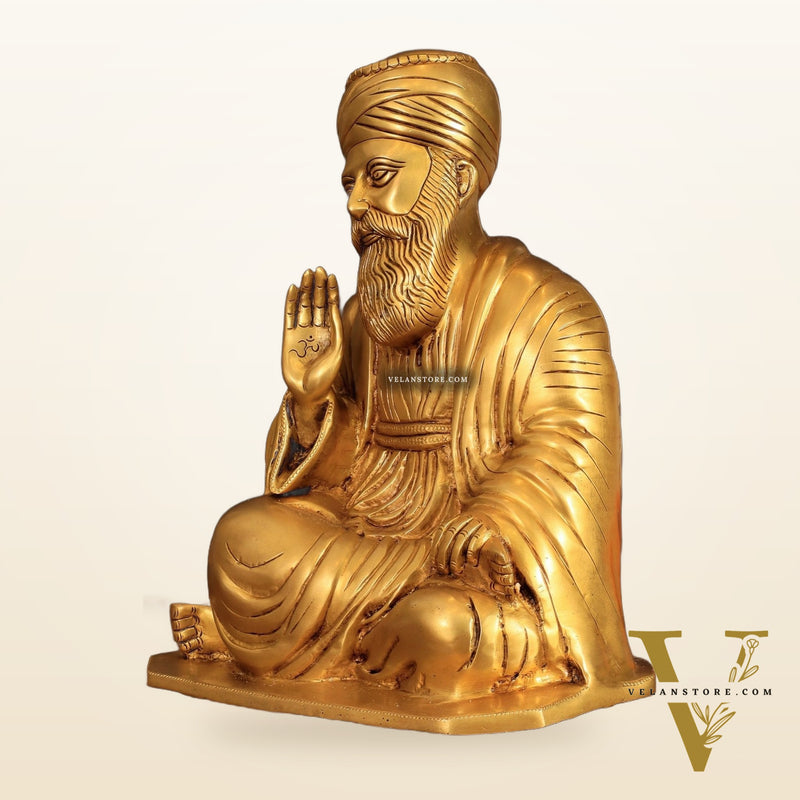 Pure Brass Guru Nanak Dev Ji Intricate Statue – Handcrafted, 13.5"