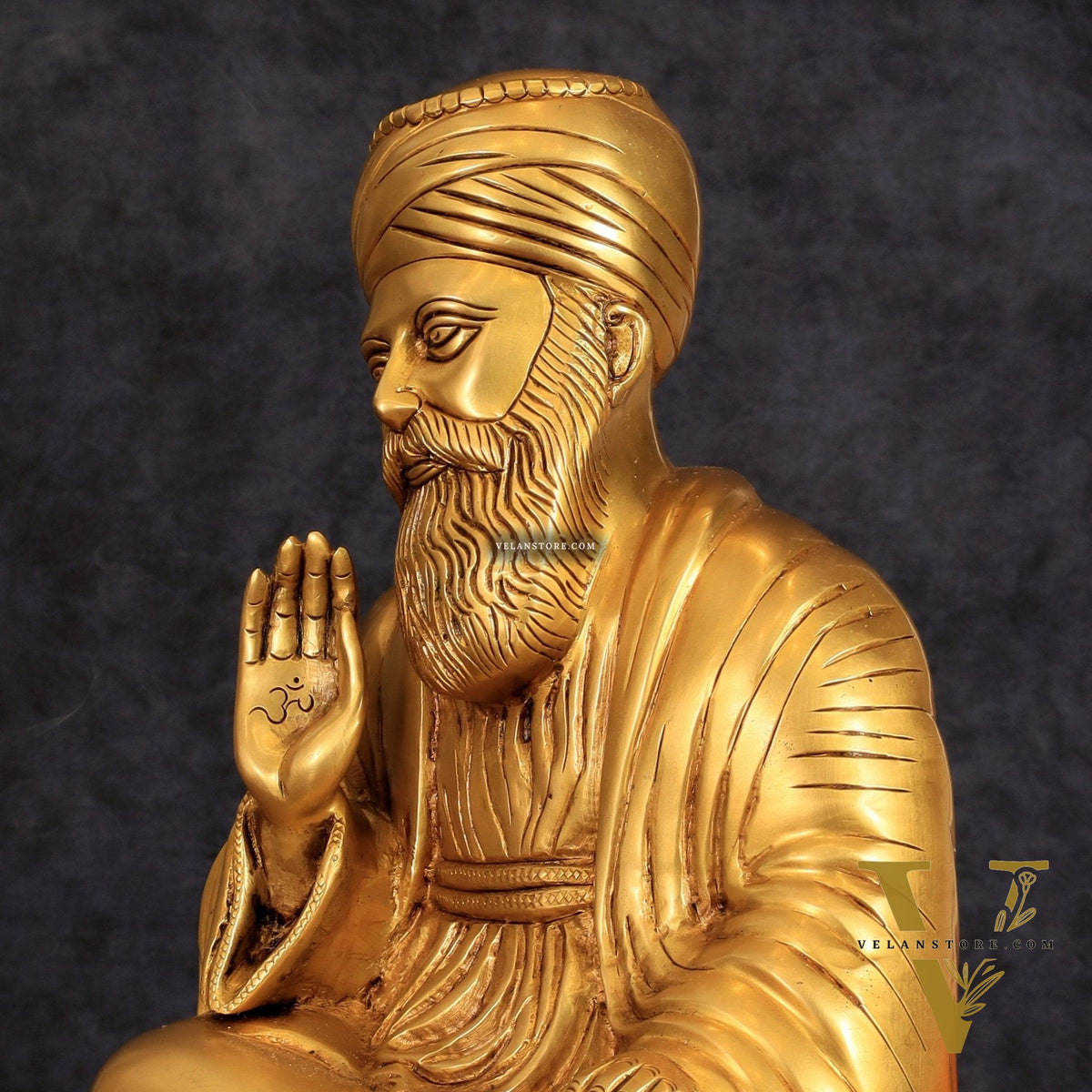 Pure Brass Guru Nanak Dev Ji Intricate Statue – Handcrafted, 13.5"
