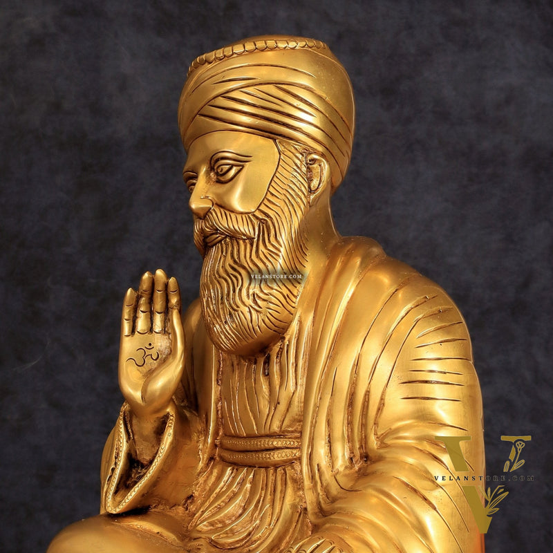 Pure Brass Guru Nanak Dev Ji Intricate Statue – Handcrafted, 13.5"