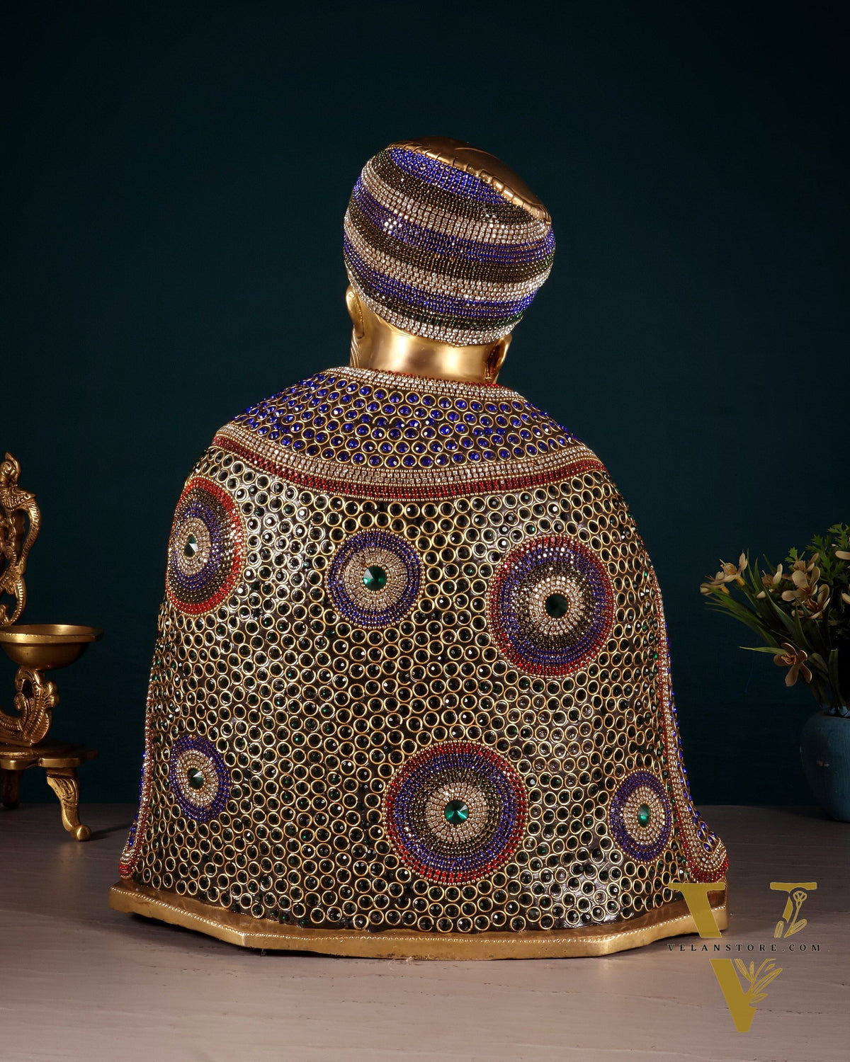 Pure Brass Guru Nanak Dev Ji Intricate Statue – Jeweled up, 13.5"