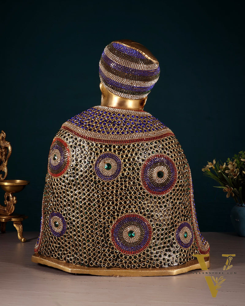 Pure Brass Guru Nanak Dev Ji Intricate Statue – Jeweled up, 13.5"