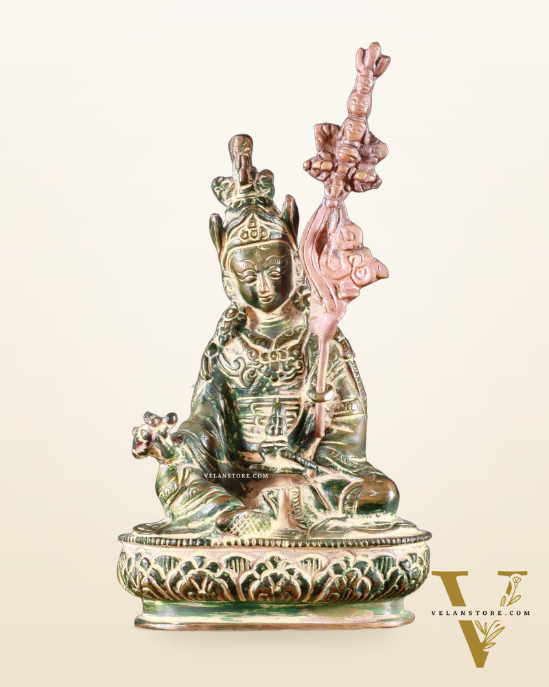Pure Brass Guru Rinpoche Padmasambhava Statue – 6.5” green tone