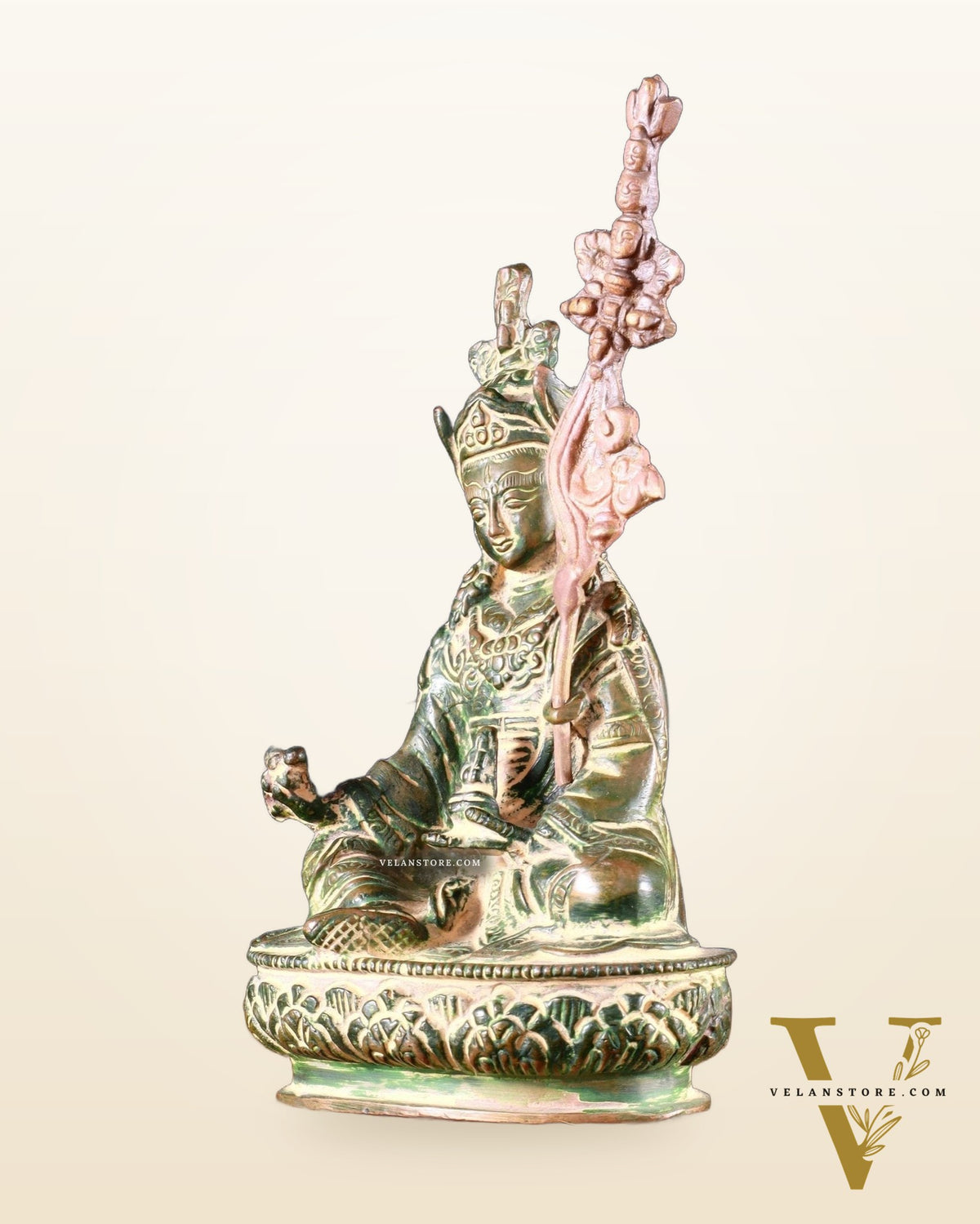Pure Brass Guru Rinpoche Padmasambhava Statue – 6.5” green tone