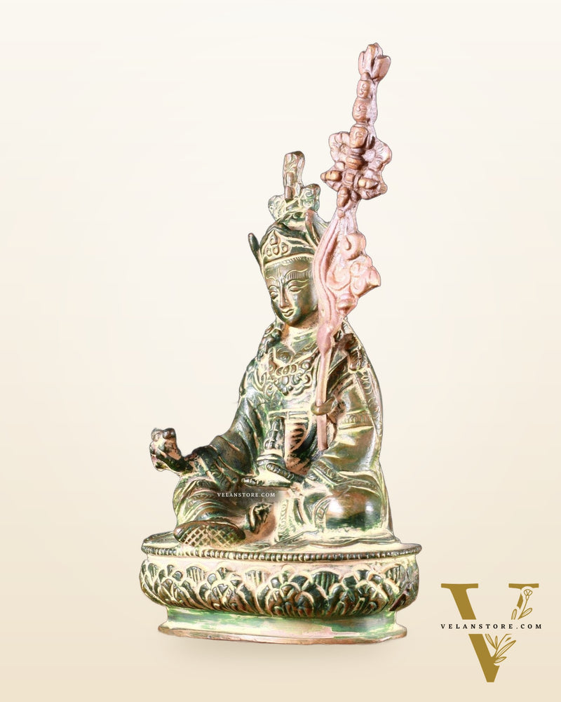 Pure Brass Guru Rinpoche Padmasambhava Statue – 6.5” green tone