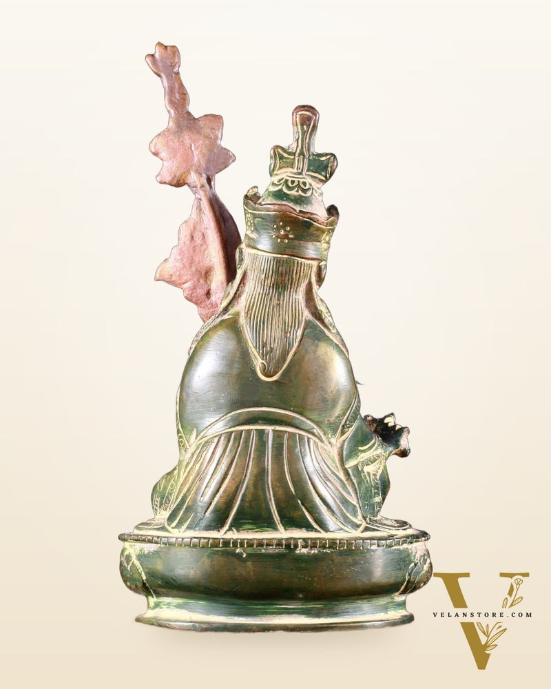 Pure Brass Guru Rinpoche Padmasambhava Statue – 6.5” green tone