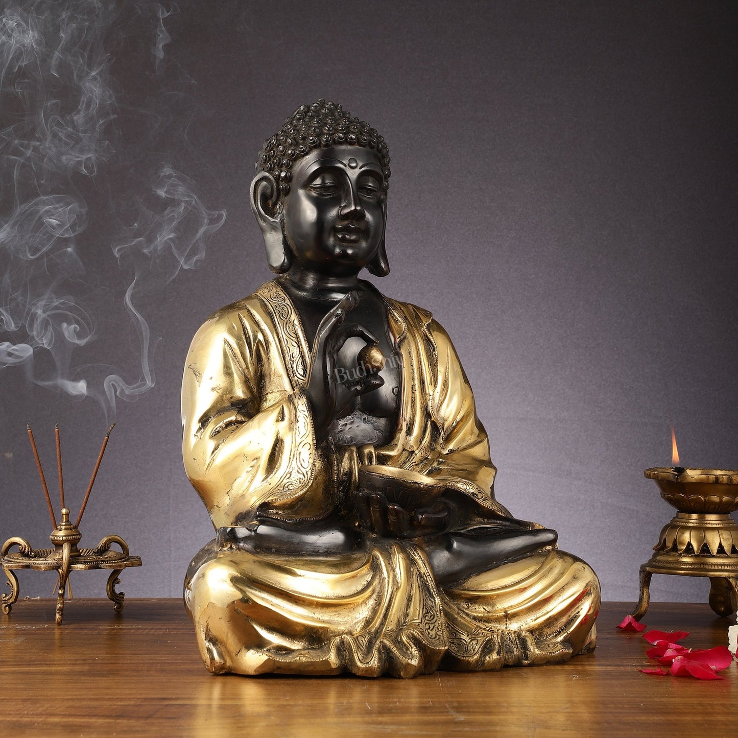 Pure Brass Gyana Buddha with medicine bowl 16 "