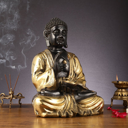 Pure Brass Gyana Buddha with medicine bowl 16 "