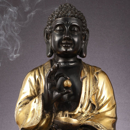 Pure Brass Gyana Buddha with medicine bowl 16 "