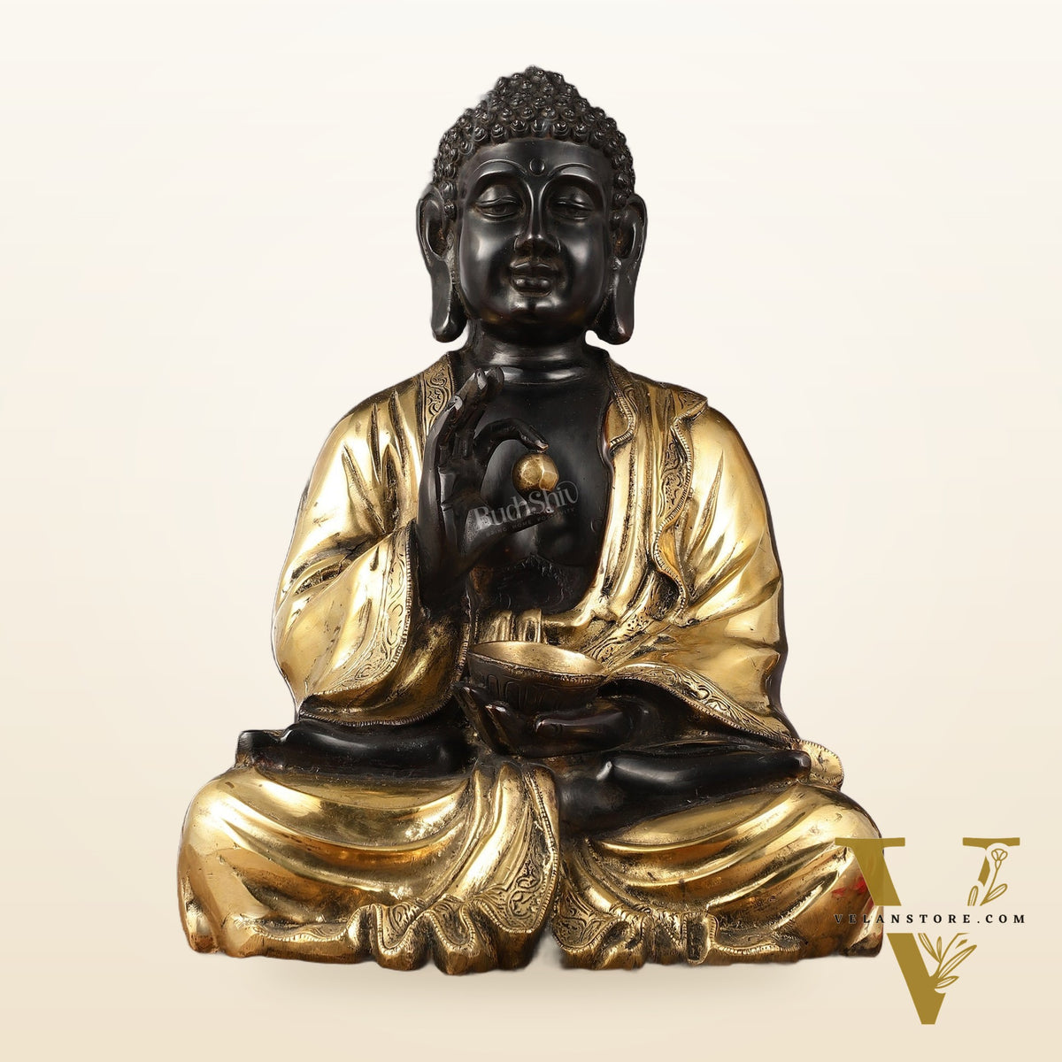 Pure Brass Gyana Buddha with medicine bowl 16 "