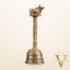 Pure Brass Hand Bell with Nandi - 7 in Height