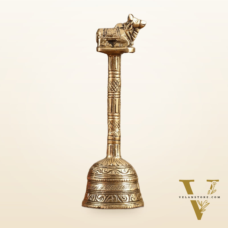 Pure Brass Hand Bell with Nandi - 7 in Height
