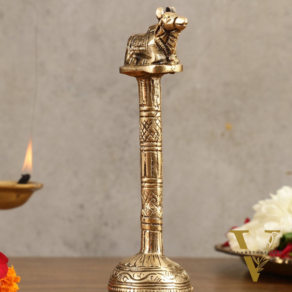 Pure Brass Hand Bell with Nandi - 7 in Height