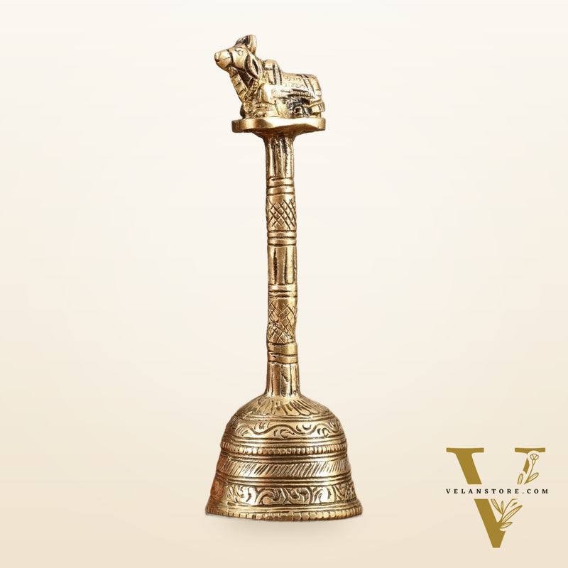 Pure Brass Hand Bell with Nandi - 7 in Height