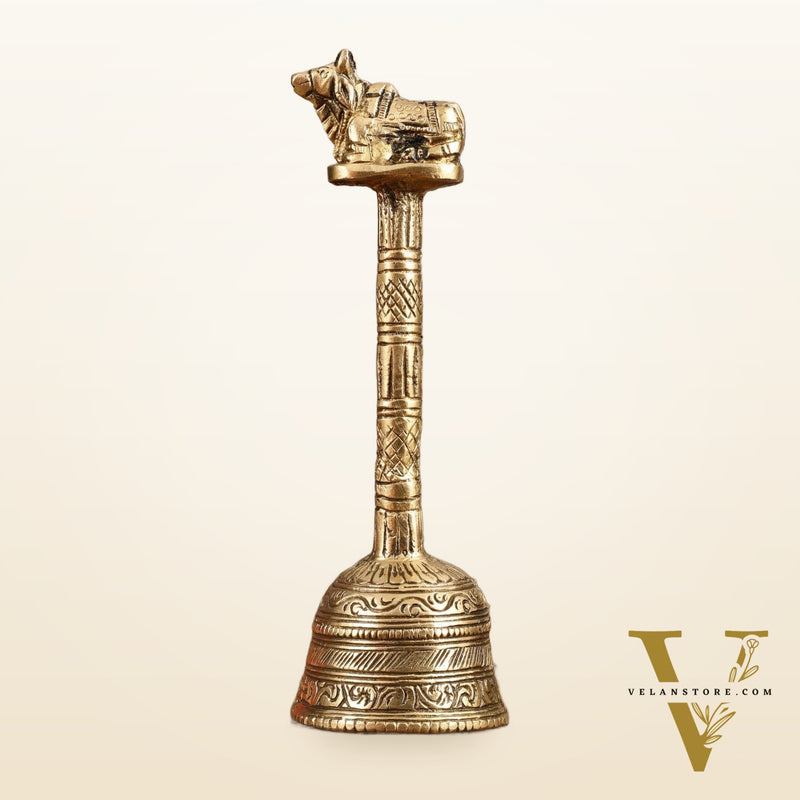 Pure Brass Hand Bell with Nandi - 7 in Height