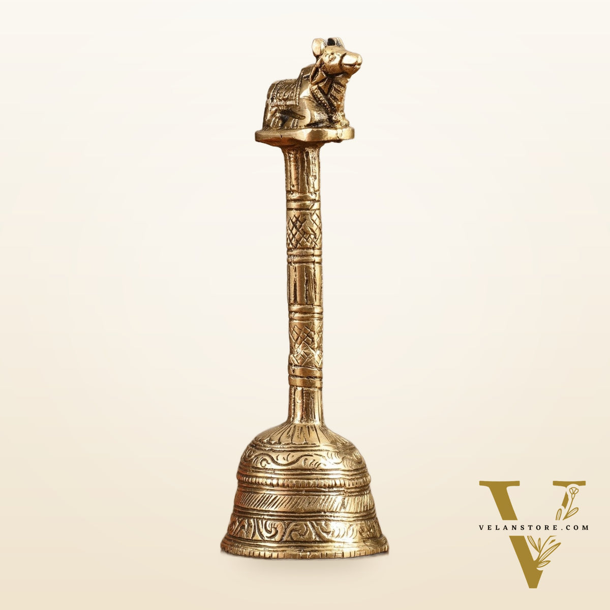 Pure Brass Hand Bell with Nandi - 7 in Height