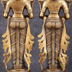 Pure Brass Handcrafted Deep Lakshmi Antique Pavaai Vilakku Pair - 12" Tall