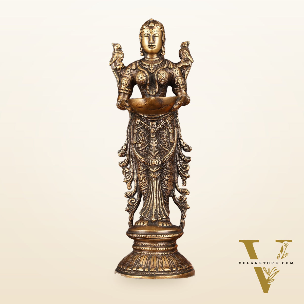 Pure Brass Handcrafted Deep Lakshmi Antique Pavaai Vilakku Pair - 12" Tall