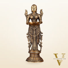 Pure Brass Handcrafted Deep Lakshmi Antique Pavaai Vilakku Pair - 12" Tall