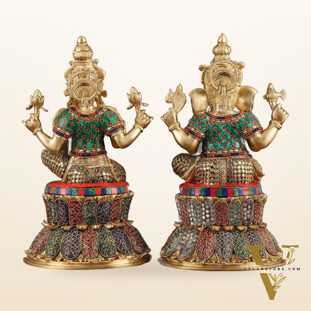 Pure Brass Handcrafted Ganesha and Lakshmi Idols - 15" | Symbol of Purity