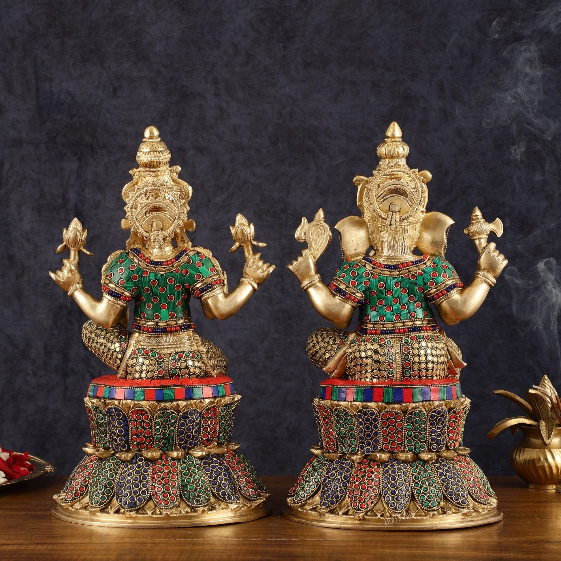 Pure Brass Handcrafted Ganesha and Lakshmi Idols - 15" | Symbol of Purity