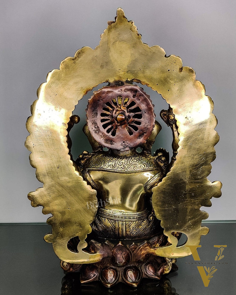 Pure Brass Handcrafted Ganesha Idol - 15.5" Height, Brown and Gold Antique Finish