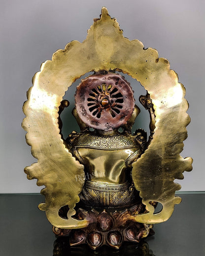 Pure Brass Handcrafted Ganesha Idol - 15.5" Height, Brown and Gold Antique Finish