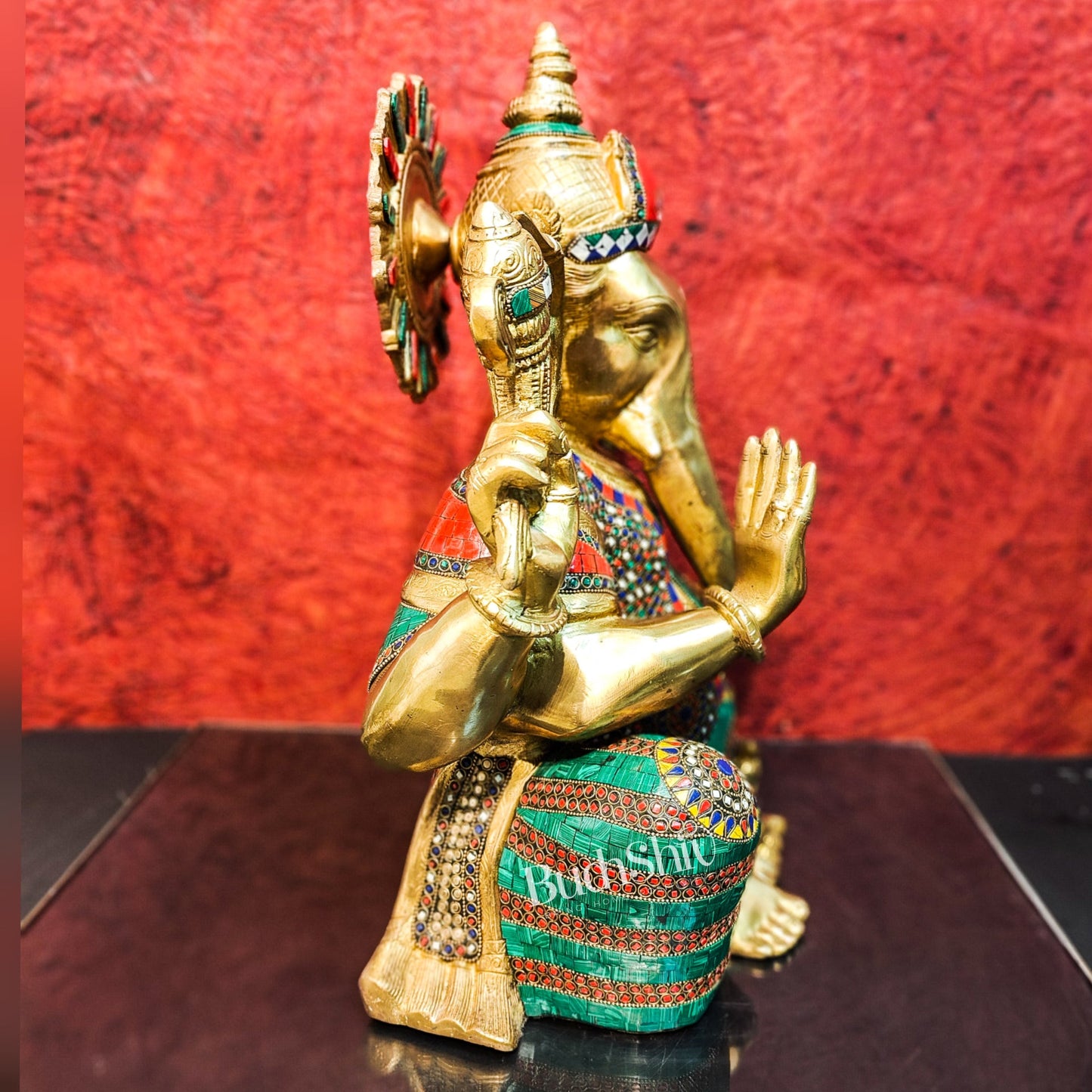 Pure Brass Handcrafted Ganesha Idol with Stonework | Height 20 inches | Blessing Posture