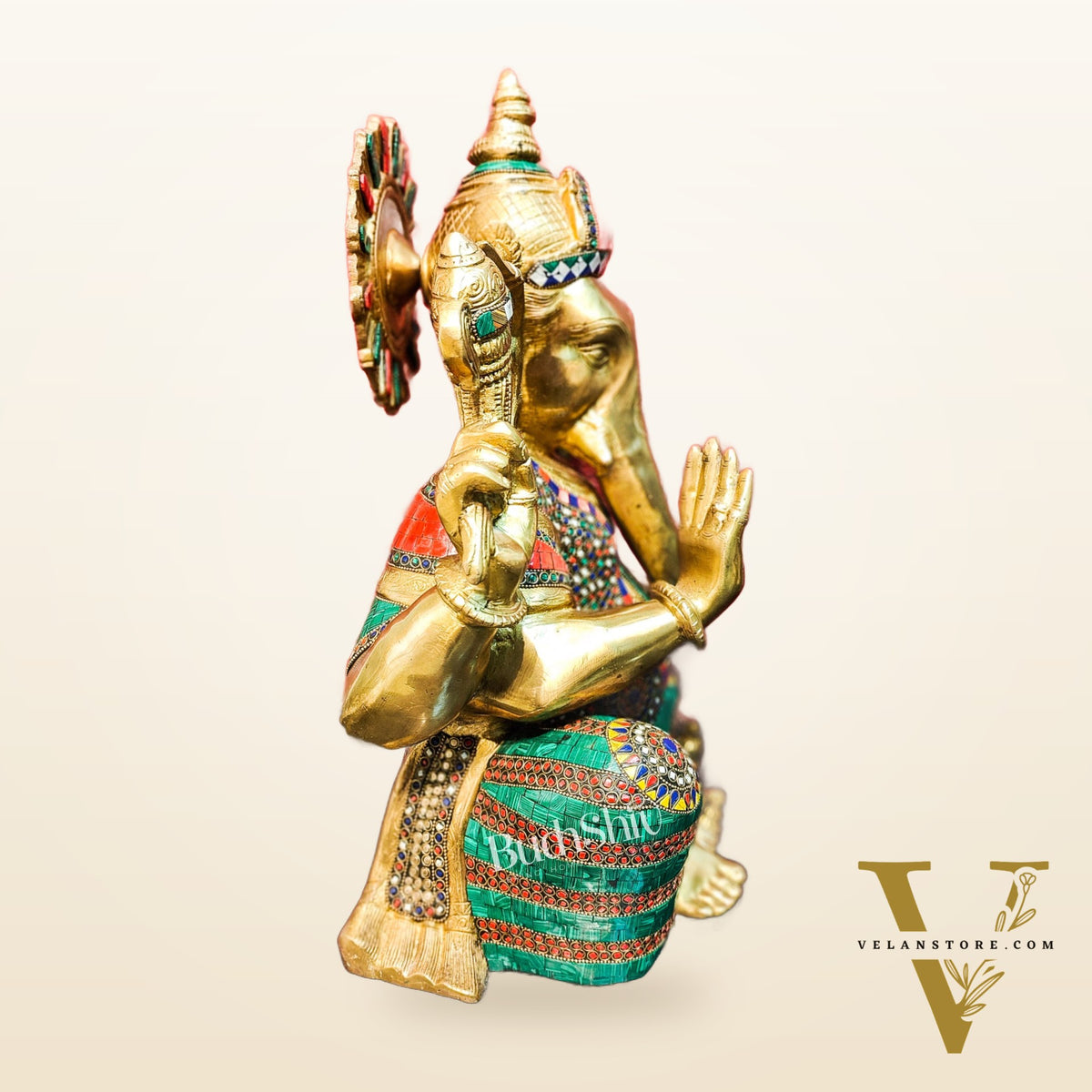 Pure Brass Handcrafted Ganesha Idol with Stonework | Height 20 inches | Blessing Posture