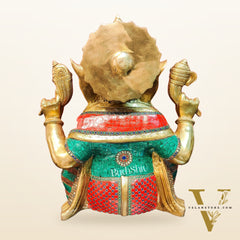 Pure Brass Handcrafted Ganesha Idol with Stonework | Height 20 inches | Blessing Posture
