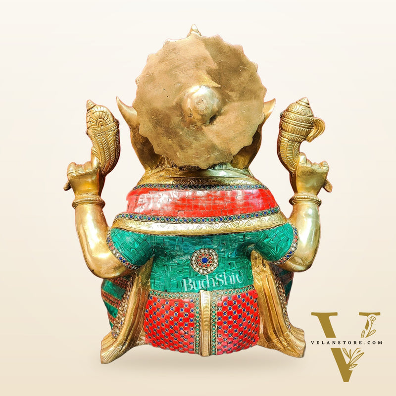 Pure Brass Handcrafted Ganesha Idol with Stonework | Height 20 inches | Blessing Posture