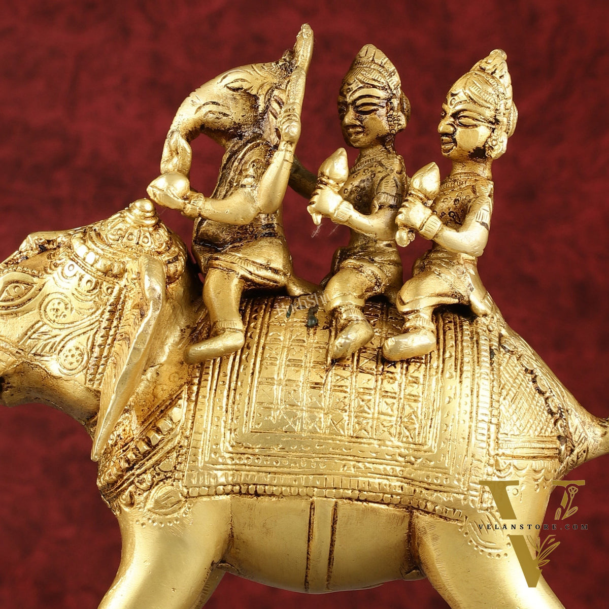 Pure Brass Handcrafted Ganesha with Riddhi Siddhi on Elephant Statue - 7.5"