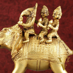 Pure Brass Handcrafted Ganesha with Riddhi Siddhi on Elephant Statue - 7.5"
