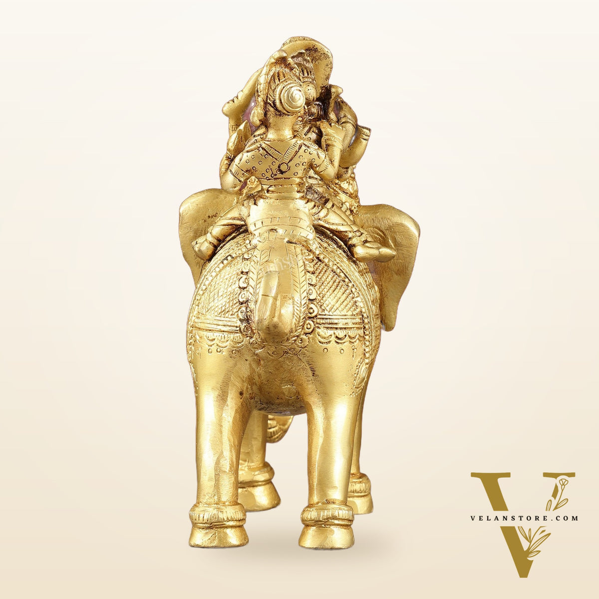 Pure Brass Handcrafted Ganesha with Riddhi Siddhi on Elephant Statue - 7.5"