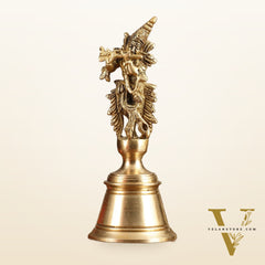 Pure Brass Handcrafted Hand Bell with Krishna - 7 in Height