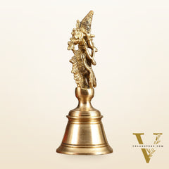 Pure Brass Handcrafted Hand Bell with Krishna - 7 in Height