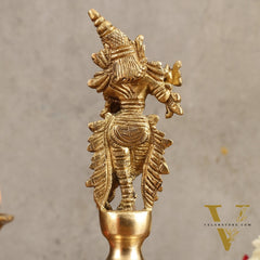 Pure Brass Handcrafted Hand Bell with Krishna - 7 in Height