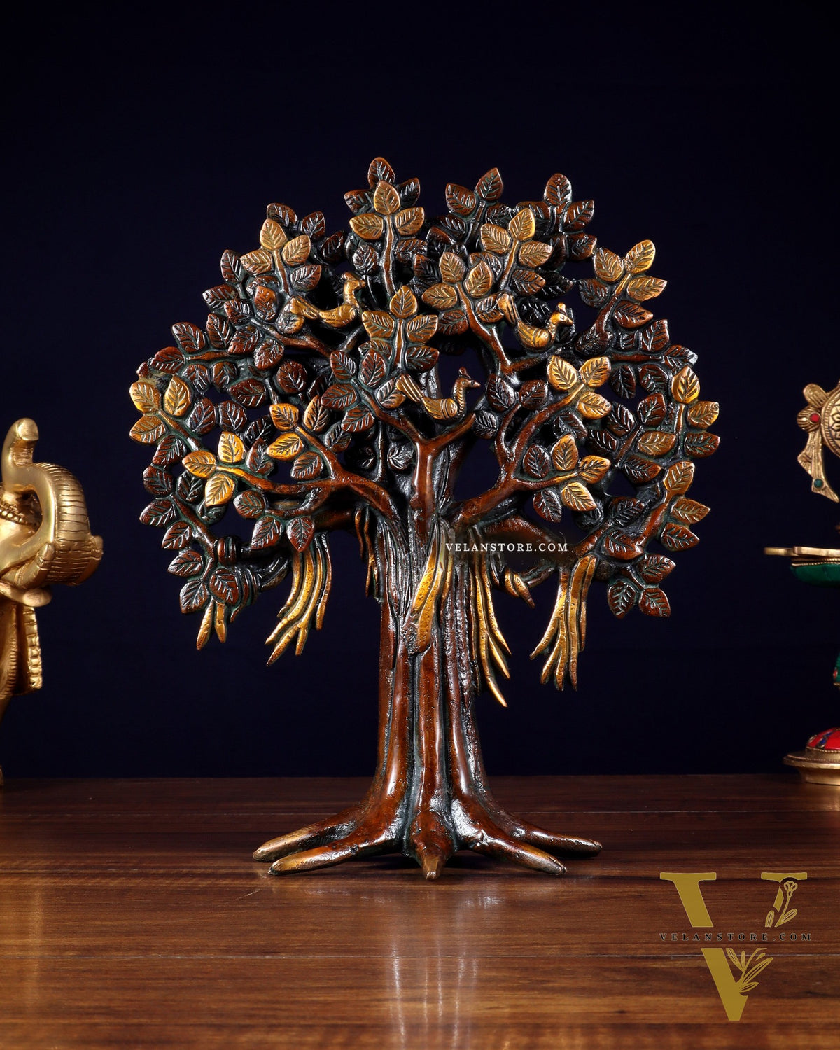 Pure Brass Handcrafted Kalpavriksha Tree - Table Standing - 11" vintage