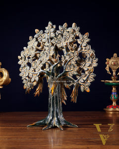 Pure Brass Handcrafted Kalpavriksha Tree - Table Standing - 11" vintage green sand patina