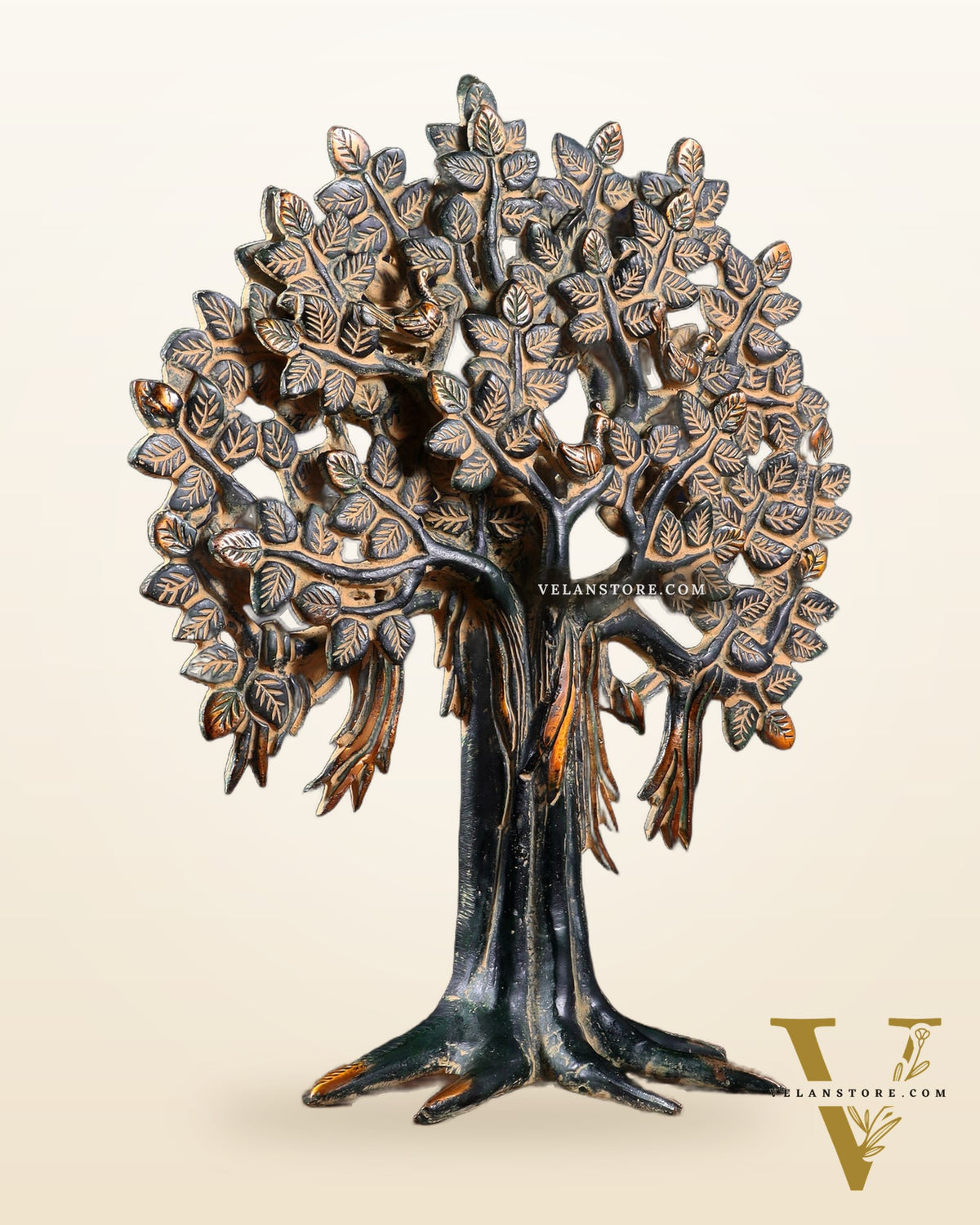 Pure Brass Handcrafted Kalpavriksha Tree - Table Standing - 11" vintage green sand patina