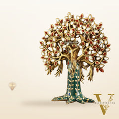 Pure Brass Handcrafted Kalpavriksha Tree - Table Standing - 11" with stonework