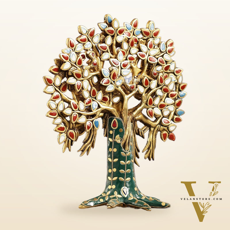 Pure Brass Handcrafted Kalpavriksha Tree - Table Standing - 11" with stonework