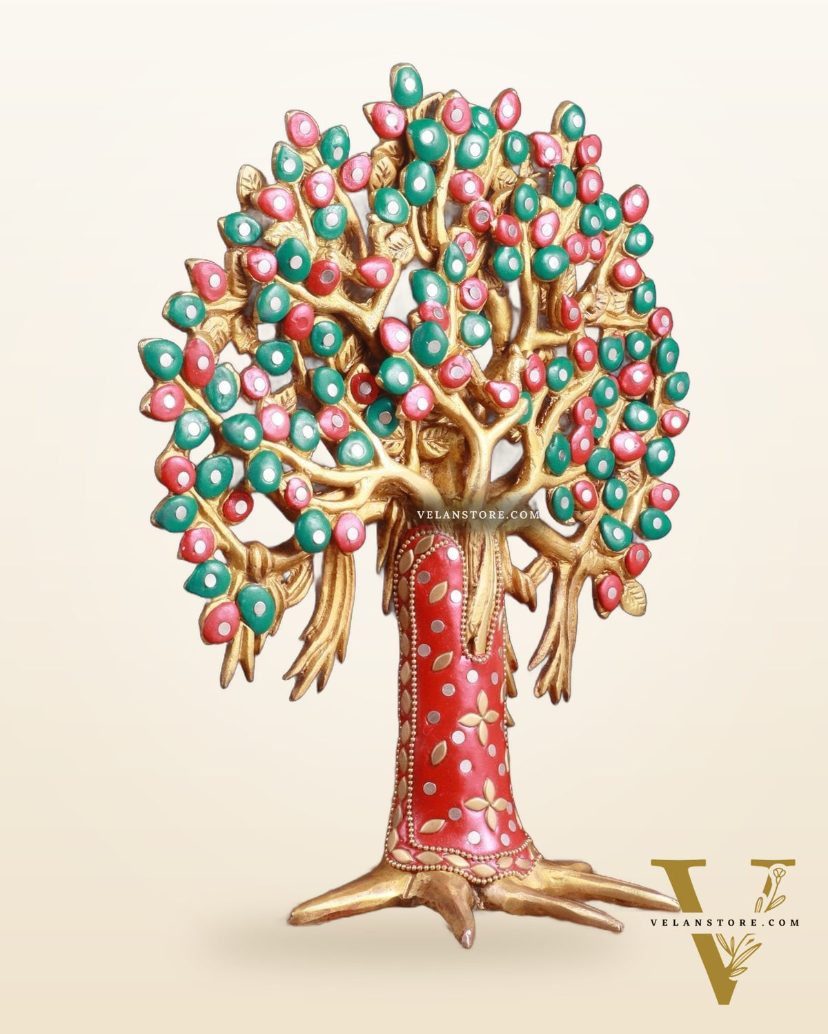 Pure Brass Handcrafted Kalpavriksha Tree - Table Standing - 11" with stonework