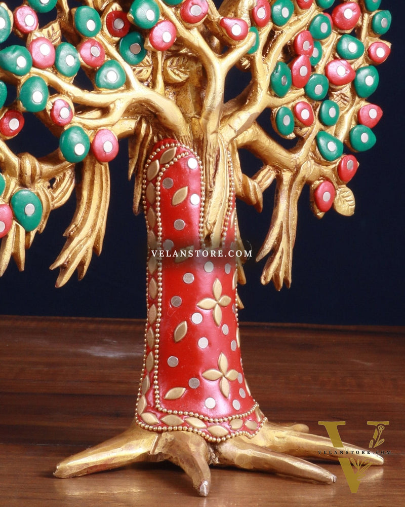Pure Brass Handcrafted Kalpavriksha Tree - Table Standing - 11" with stonework