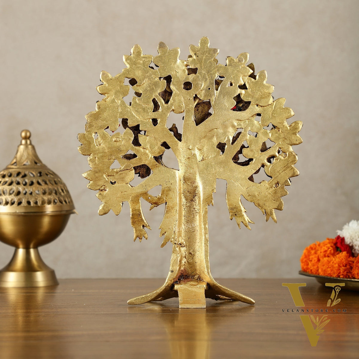 Pure Brass Handcrafted Kalpavriksha Tree - Table Standing - 11" with meenakari