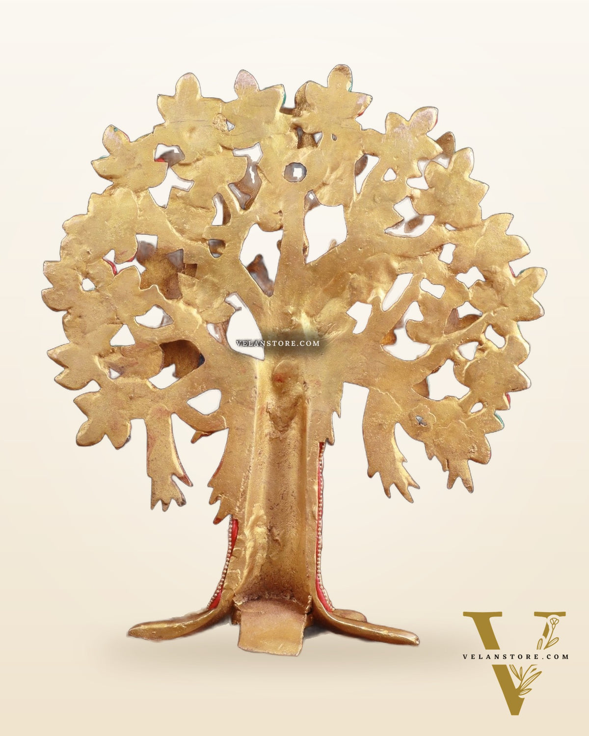 Pure Brass Handcrafted Kalpavriksha Tree - Table Standing - 11" with stonework